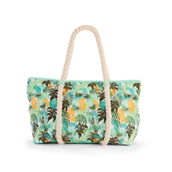 No Boundaries Green Palm Leaf Rope Tote Beach Bag - Picture 1 of 10